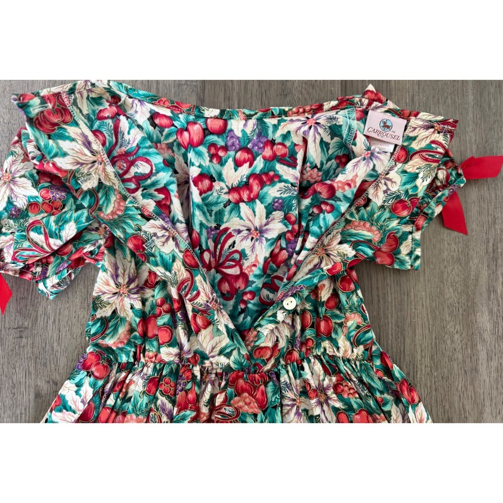 Vintage Carrousel Girls Size 10 Christmas Dress Made USA Lace Collar Cottagecore - Picture 11 of 16